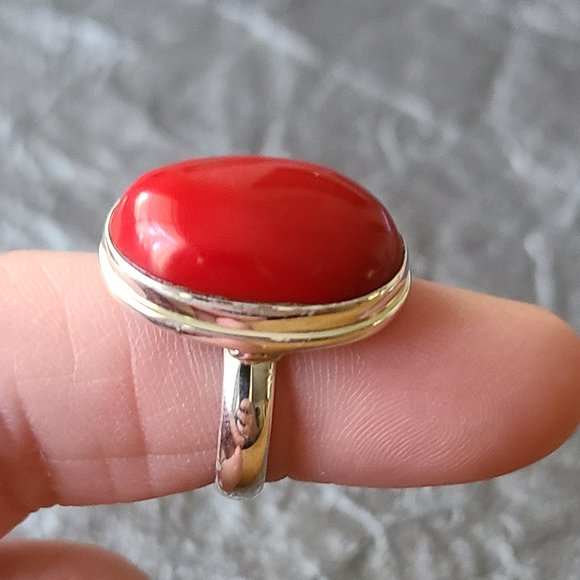 Red FauCoral Ring in Sterling Silver-Coral ring-Sterling silver ring-Chunky ring - Picture 6 of 7
